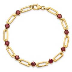 Sterling Silver Gold-tone 5mm 4.05GA Garnet Paperclip Chain Bracelet QX993GA