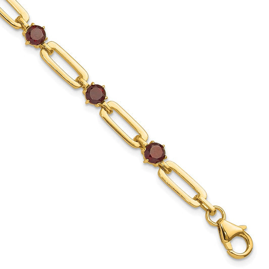 Sterling Silver Gold-tone 5mm 4.05GA Garnet Paperclip Chain Bracelet QX993GA