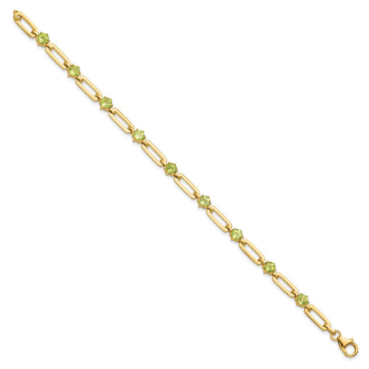 Sterling Silver Gold-tone 5mm 3.6PE Peridot Paperclip Chain Bracelet QX993PE