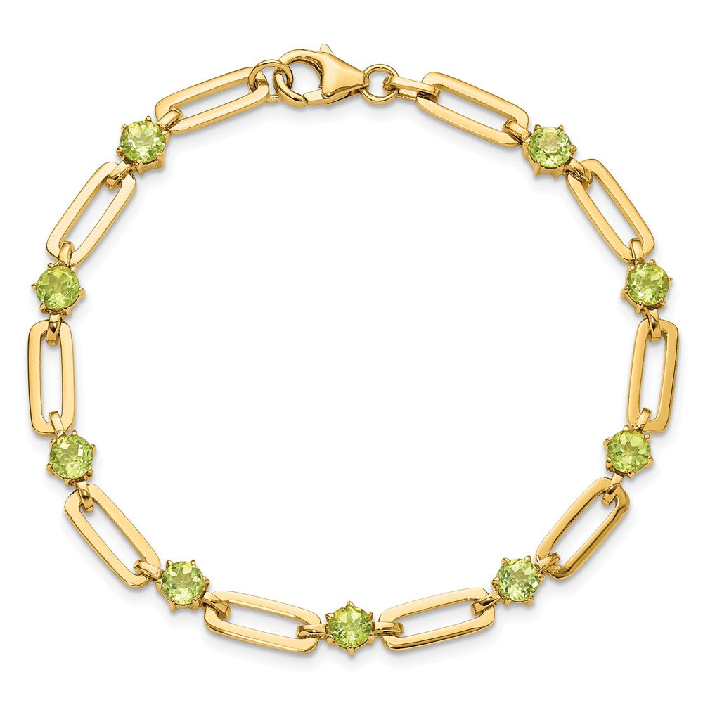 Sterling Silver Gold-tone 5mm 3.6PE Peridot Paperclip Chain Bracelet QX993PE