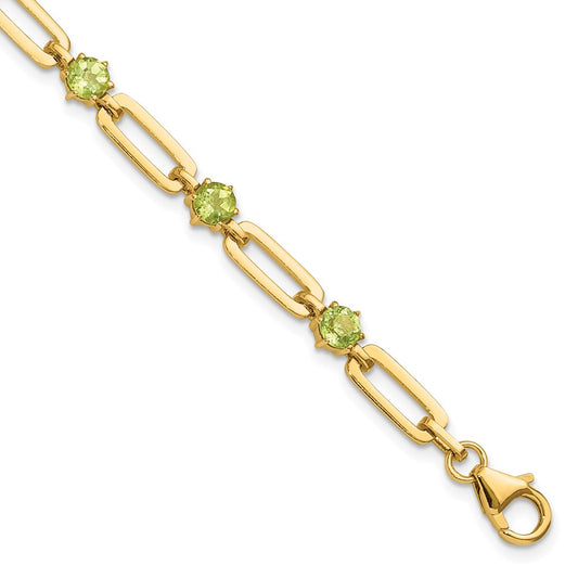 Sterling Silver Gold-tone 5mm 3.6PE Peridot Paperclip Chain Bracelet QX993PE