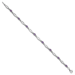 Sterling Silver Rhodium-plated Amethyst and Diamond 7.25in Bracelet QX994AM