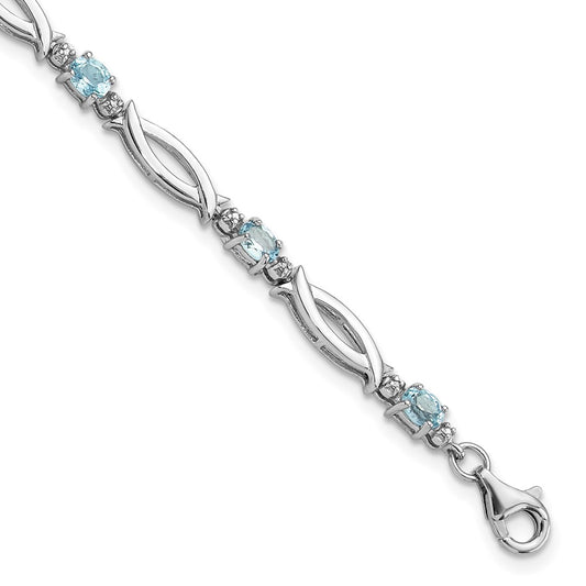 SS Rhodium-plated Light Swiss Blue Topaz and Diamond Bracelet QX994BT