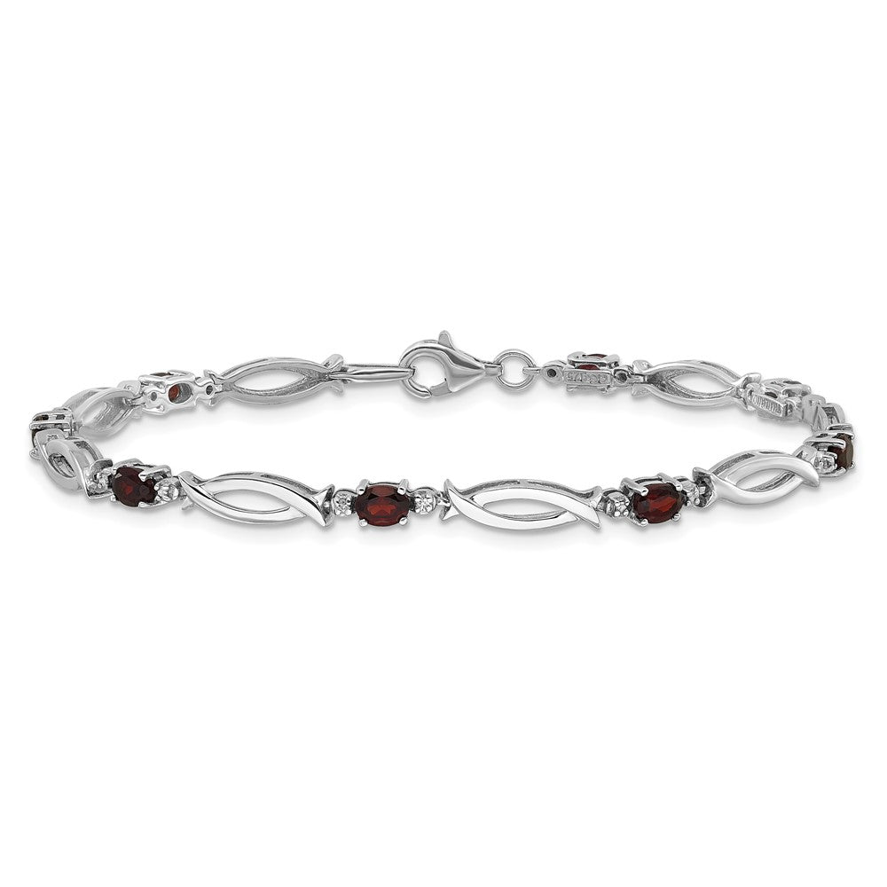 Sterling Silver Rhodium-plated Garnet and Diamond 7.25in Bracelet QX994GA