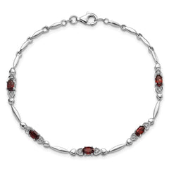 Sterling Silver Rhodium-plated Garnet and Diamond Heart 7.5in Bracelet QX995GA