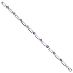 SS Rhod-plated 5mm 3.42AM Amethyst Paperclip Chain Bracelet QX996AM