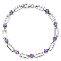 SS Rhod-plated 5mm 3.42AM Amethyst Paperclip Chain Bracelet QX996AM