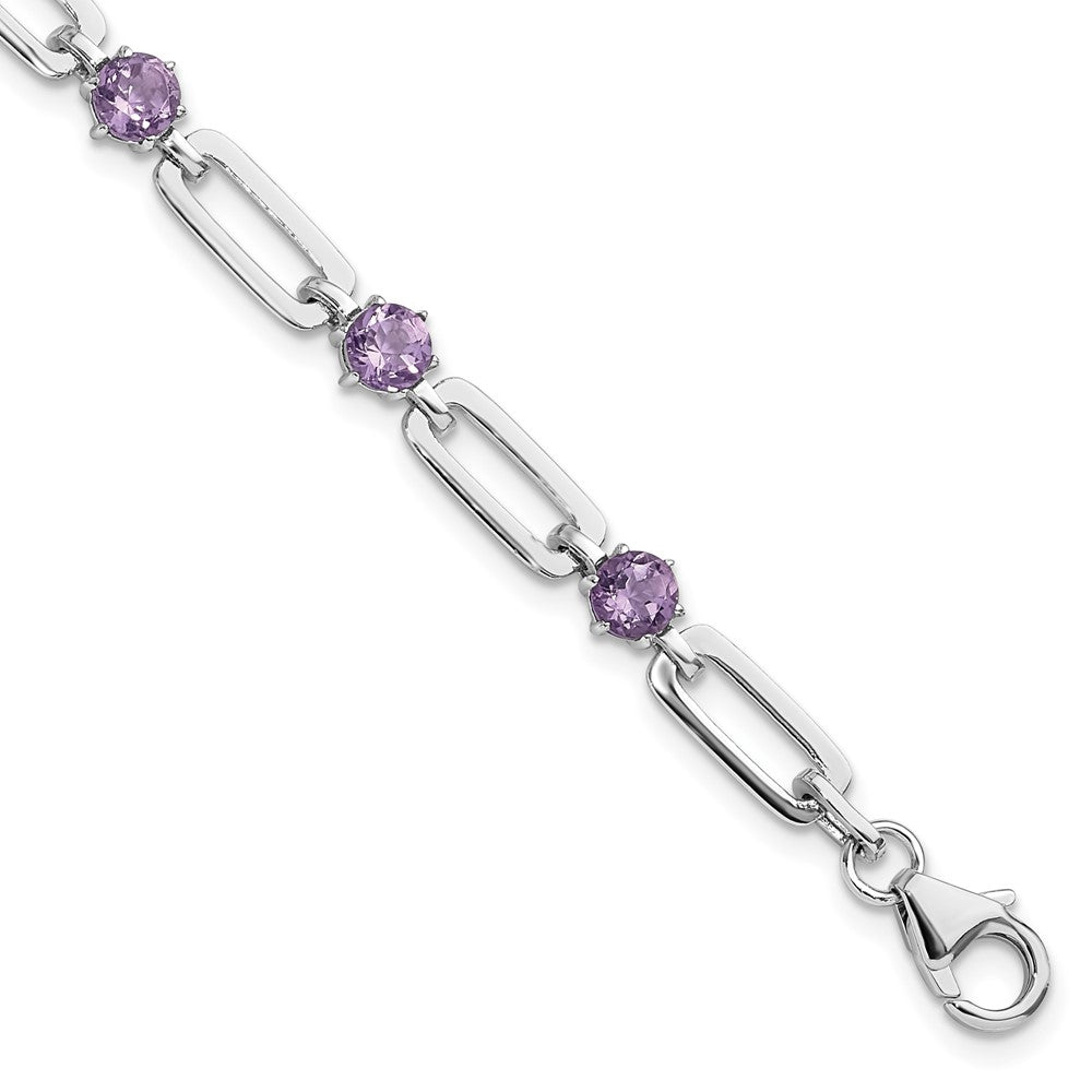 SS Rhod-plated 5mm 3.42AM Amethyst Paperclip Chain Bracelet QX996AM