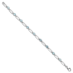 SS Rhod-plated 5mm 3.78BT Blue Topaz Paperclip Chain Bracelet QX996BT