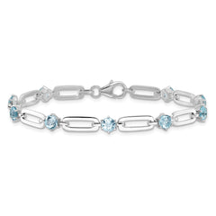 SS Rhod-plated 5mm 3.78BT Blue Topaz Paperclip Chain Bracelet QX996BT