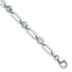 SS Rhod-plated 5mm 3.78BT Blue Topaz Paperclip Chain Bracelet QX996BT