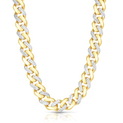 Yellow Gold Diamond Cut/ Textured Modern Lite Miami Cuban With Pave Necklace
