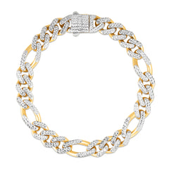 Yellow Gold Diamond Cut/ Textured Monaco Figaro Bracelet