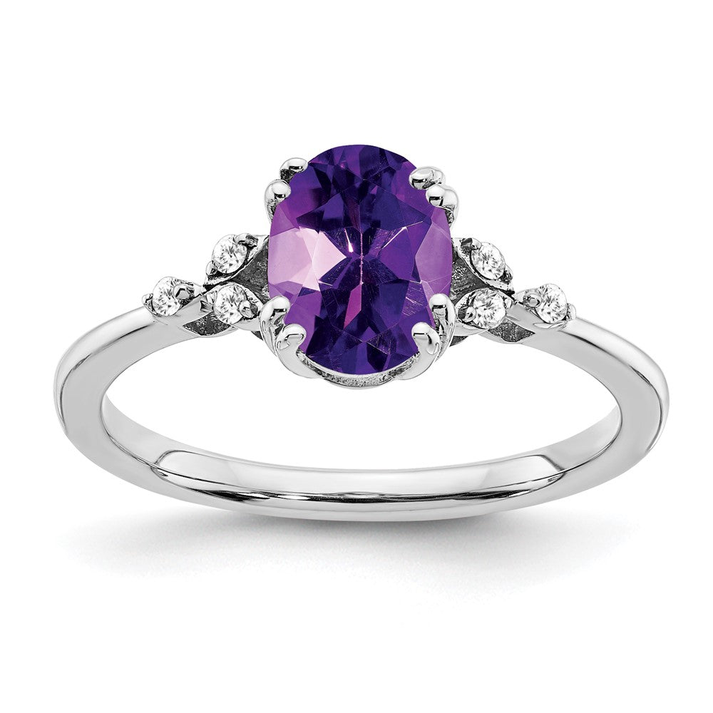 Sterling Silver Rhodium-plated Amethyst and Diamond Ring