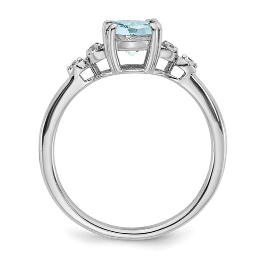Sterling Silver Rhodium-plated Aquamarine and Diamond Ring