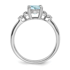Sterling Silver Rhodium-plated Aquamarine and Diamond Ring
