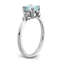Sterling Silver Rhodium-plated Aquamarine and Diamond Ring