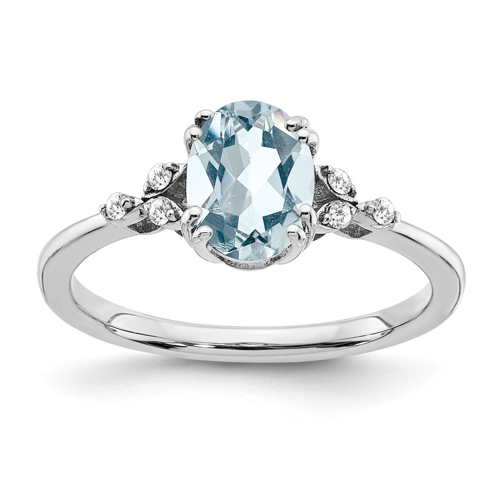 Sterling Silver Rhodium-plated Aquamarine and Diamond Ring