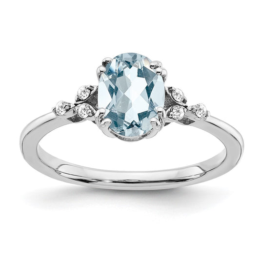 Sterling Silver Rhodium-plated Aquamarine and Diamond Ring