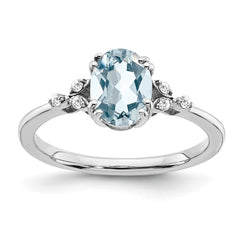 Sterling Silver Rhodium-plated Aquamarine and Diamond Ring