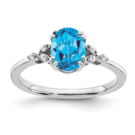 Sterling Silver Rhodium-plated Blue Topaz and Diamond Ring