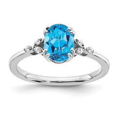 Sterling Silver Rhodium-plated Blue Topaz and Diamond Ring