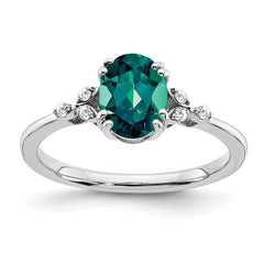 Sterling Silver Rhodium-plated Created Alexandrite and Diamond Ring