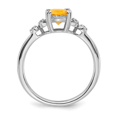 Sterling Silver Rhodium-plated Citrine and Diamond Ring