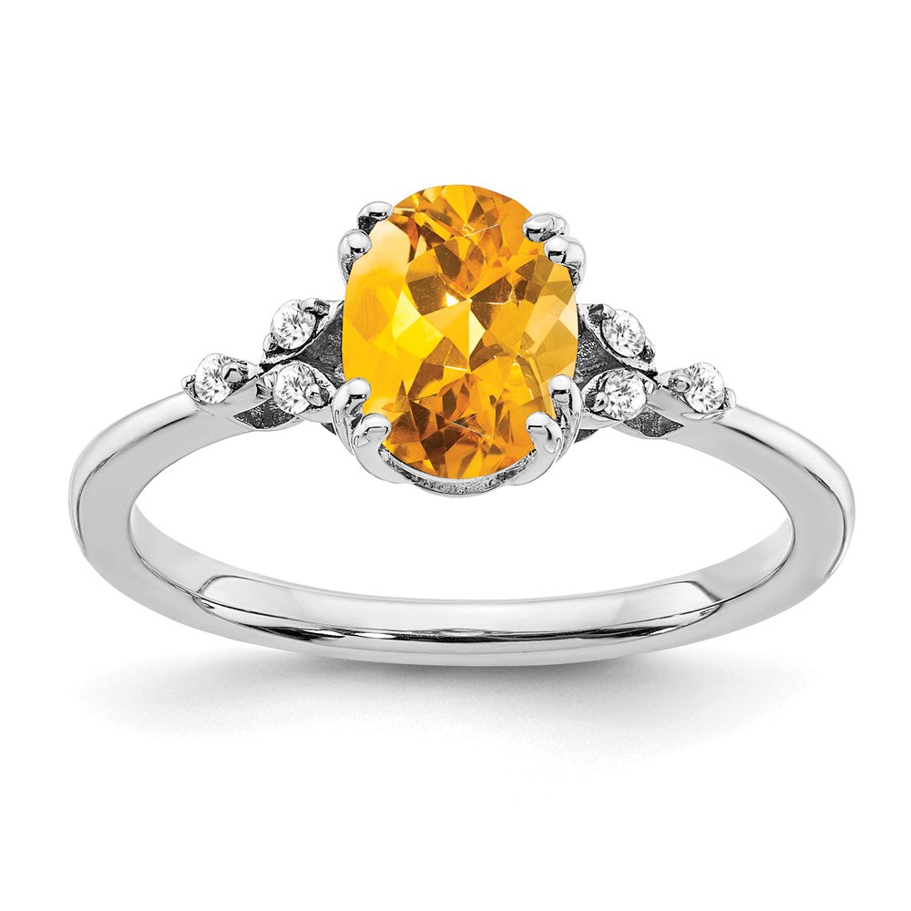 Sterling Silver Rhodium-plated Citrine and Diamond Ring