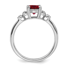 Sterling Silver Rhodium-plated Created Ruby and Diamond Ring