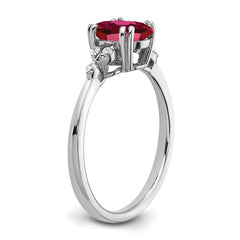 Sterling Silver Rhodium-plated Created Ruby and Diamond Ring