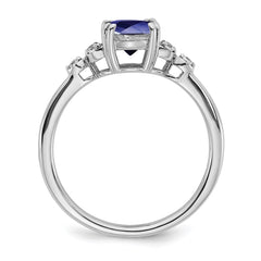 Sterling Silver Rhodium-plated Created Sapphire and Diamond Ring