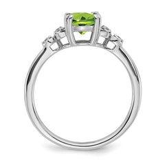 Sterling Silver Rhodium-plated Peridot and Diamond Ring