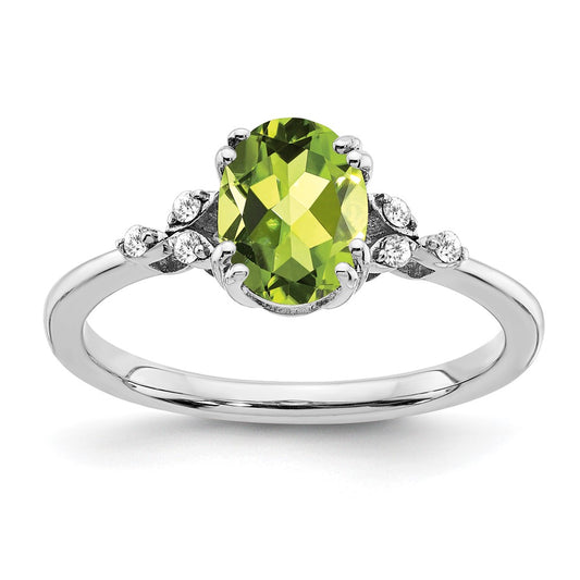Sterling Silver Rhodium-plated Peridot and Diamond Ring