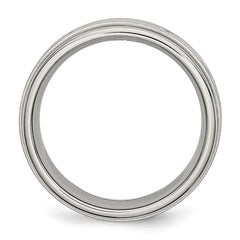 Chisel Stainless Steel Brushed and Polished Criss-cross Design 7mm Ridged Edge Band