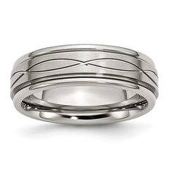 Chisel Stainless Steel Brushed and Polished Criss-cross Design 7mm Ridged Edge Band