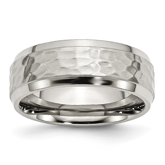 Chisel Stainless Steel Brushed Polished and Hammered 8mm Beveled Edge Band