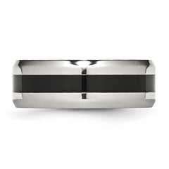 Chisel Stainless Steel Polished Black Enamel 8mm Beveled Edge Band