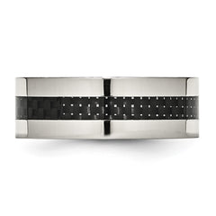 Chisel Stainless Steel Polished with Black Carbon Fiber Inlay 8mm Flat Band