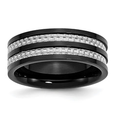 Chisel Stainless Steel Polished Black IP-plated with Grey Carbon Fiber Inlay 8mm Band