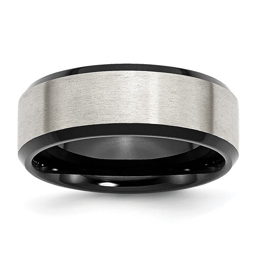 Chisel Stainless Steel Polished Black IP-plated with Brushed Center 8mm Beveled Edge Band