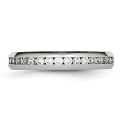 Chisel Stainless Steel Polished 4mm April Clear CZ Ring