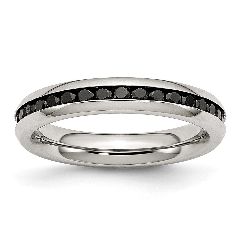 Chisel Stainless Steel Polished 4mm Black CZ Ring