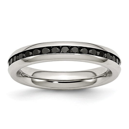 Chisel Stainless Steel Polished 4mm Black CZ Ring