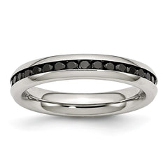 Chisel Stainless Steel Polished 4mm Black CZ Ring