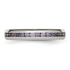 Chisel Stainless Steel Polished 4mm February Purple CZ Ring