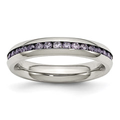 Chisel Stainless Steel Polished 4mm February Purple CZ Ring