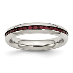 Chisel Stainless Steel Polished 4mm January Dark Red CZ Ring