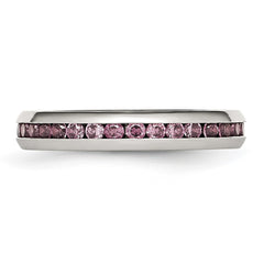 Chisel Stainless Steel Polished 4mm June Pink CZ Ring