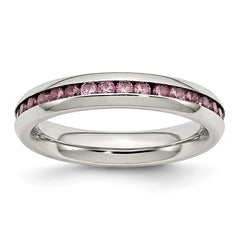 Chisel Stainless Steel Polished 4mm June Pink CZ Ring